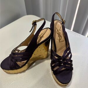 Yves Saint Laurent Dark Purple and Gold Wedges